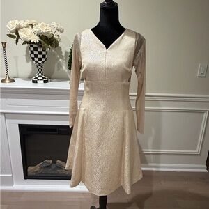 Chic Long Sleeve Cream Dress